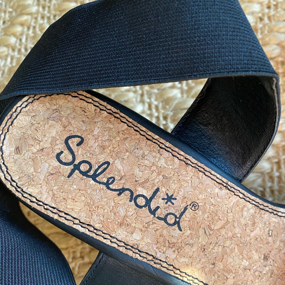 Worn Once Black Elastic Wrap Around Cork Wedges - image 3